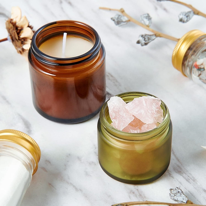 Wholesale 8oz Empty Candle Container Luxury Brown Amber Glass Candle Jar With Aluminum Lid 300ml