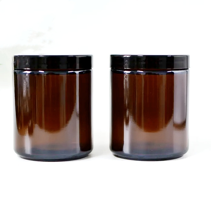 Hot Sale 250ml Custom Amber Clear Glass Herbs Container Cosmetic 8 oz Glass Candle Jars With Lid for Candle Food  Spices