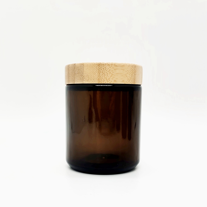 Cosmetic Packaging  8oz 250ml  9oz 270ml Cream Jar Amber Glass Food Storage Ointment Jar With  Bamboo Lid