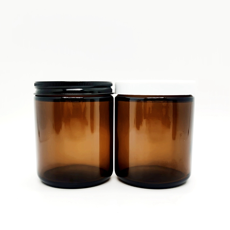 Round 8oz Amber Candle Jars With Black Lids Empty 250ml Glass Candle Making Jars Storage Cosmetic Jars W/Bamboo Cap
