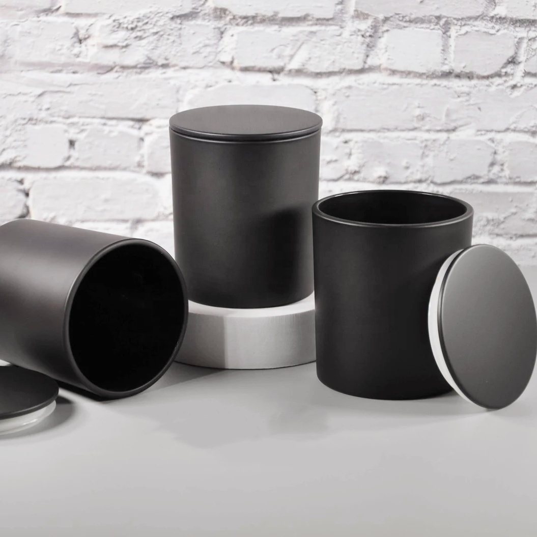 10oz Empty Matte Black Frosted Candle Glass With Choice of Black, Copper, Gold, or Silver Metal Lid and Black Gift Box