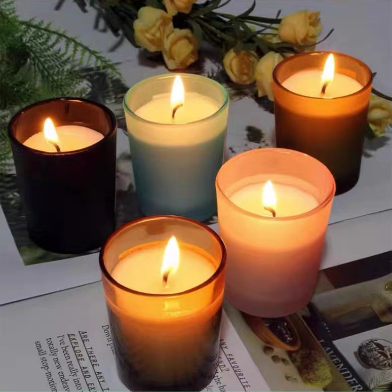 Empty Candle Vessel Luxury Frosted Matte Black Glass Candle Jars Container With Bamboo Wood Cork Lid 8oz 10oz 14oz