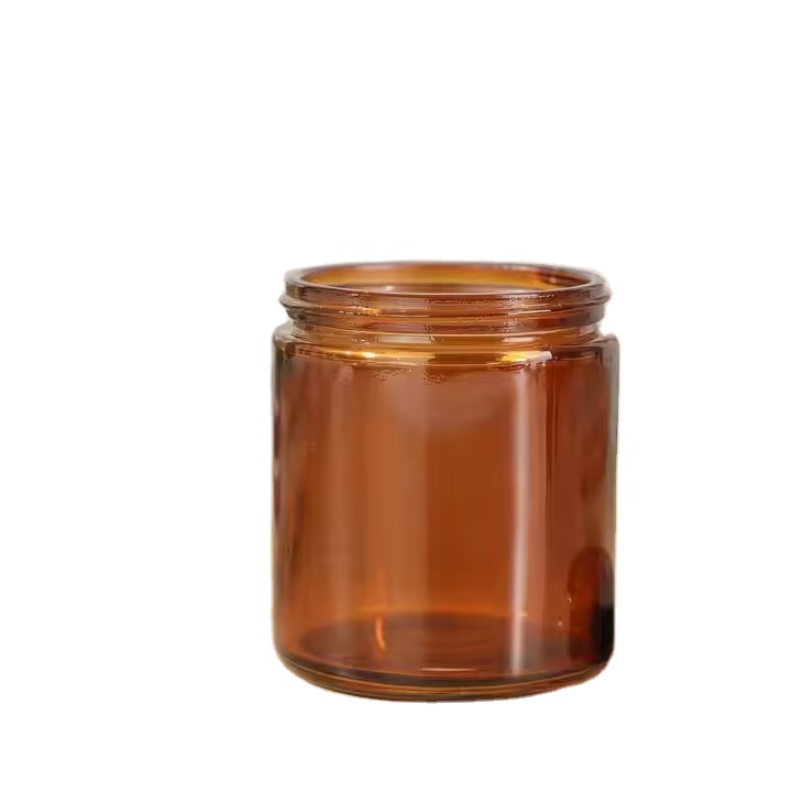 6oz 180ml Amber Luxury Empty Round Straight Sided Glass Candle Jar With Black Lids