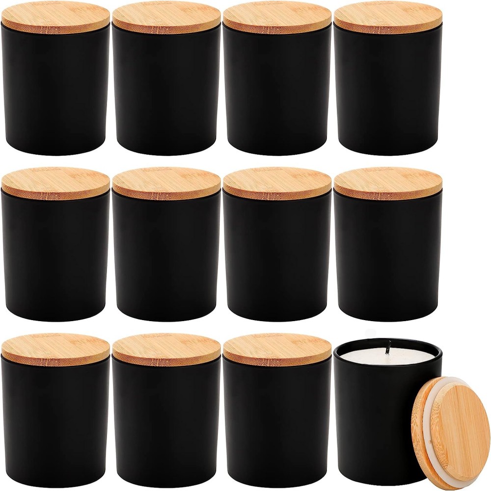 8oz 10oz 14oz Luxury Matte Black Mexico Glass Candle Jar Holder & Lanterns With Lid and Box for Candle Making Decorate