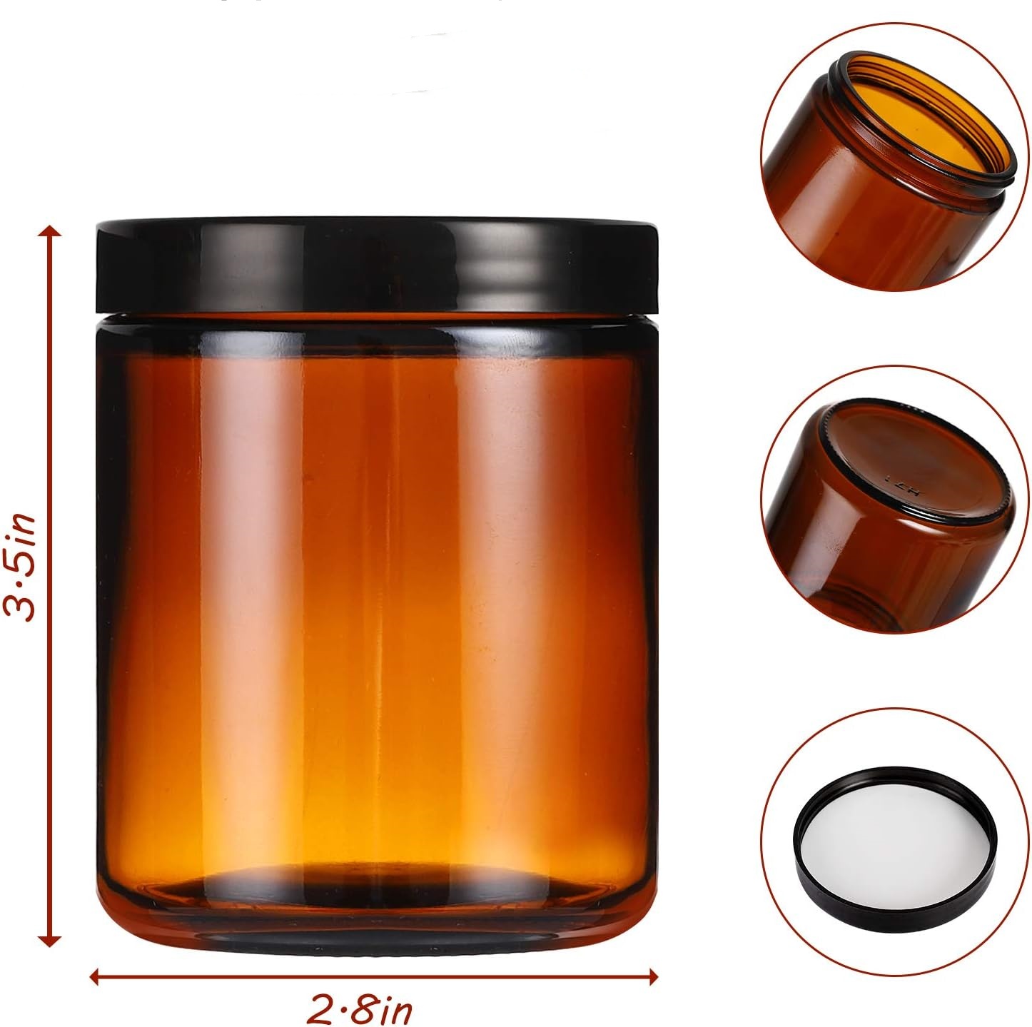 8 OZ Thick Amber Round Glass Jar With Black Metal Lid Empty Candle Making Jar Food Storage Container Mason Jar for Powder Liquid