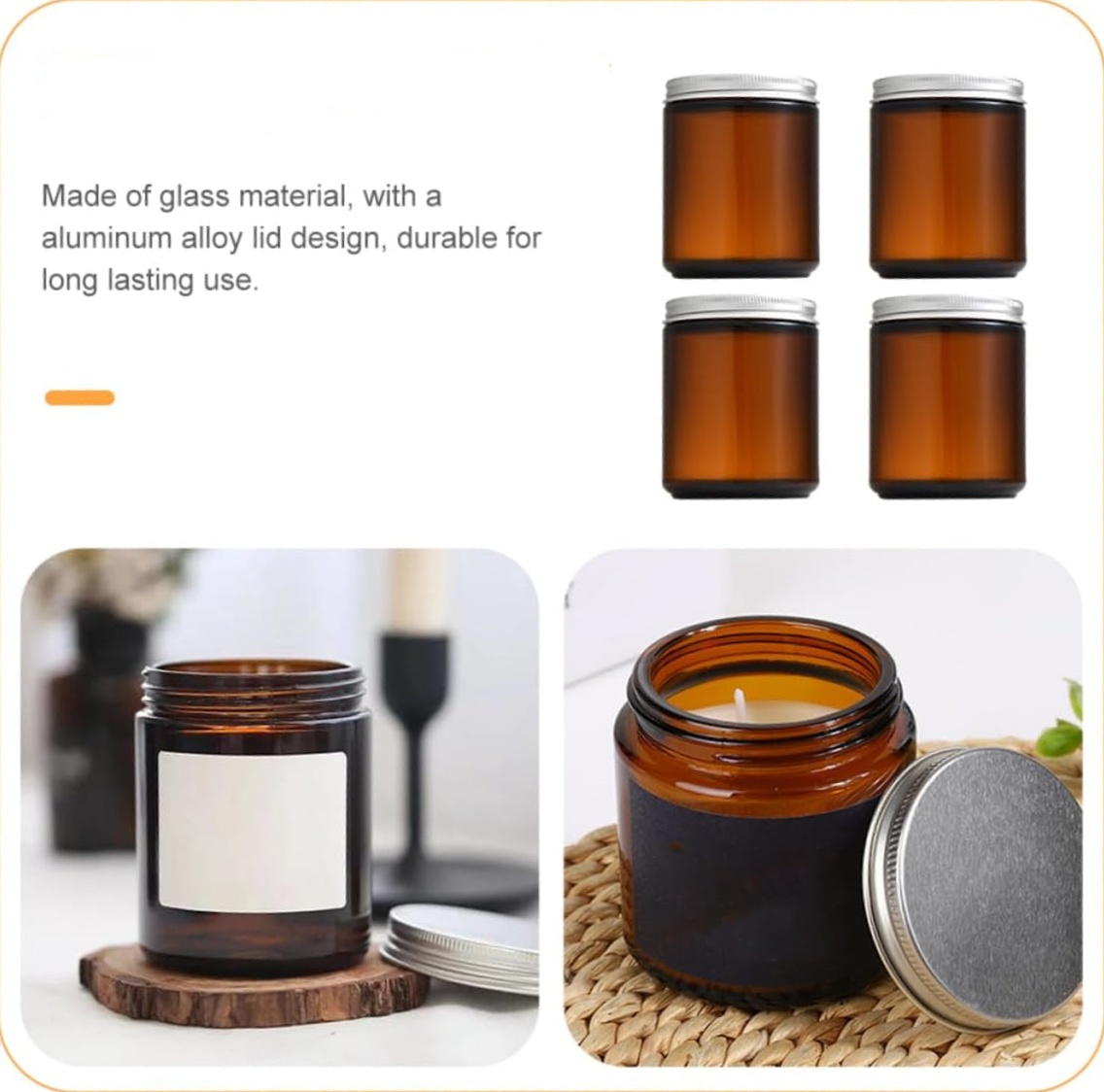 Best Price Empty Amber Candle Jars 8oz 250ml Amber Glass Scented Candles Holder With Lids