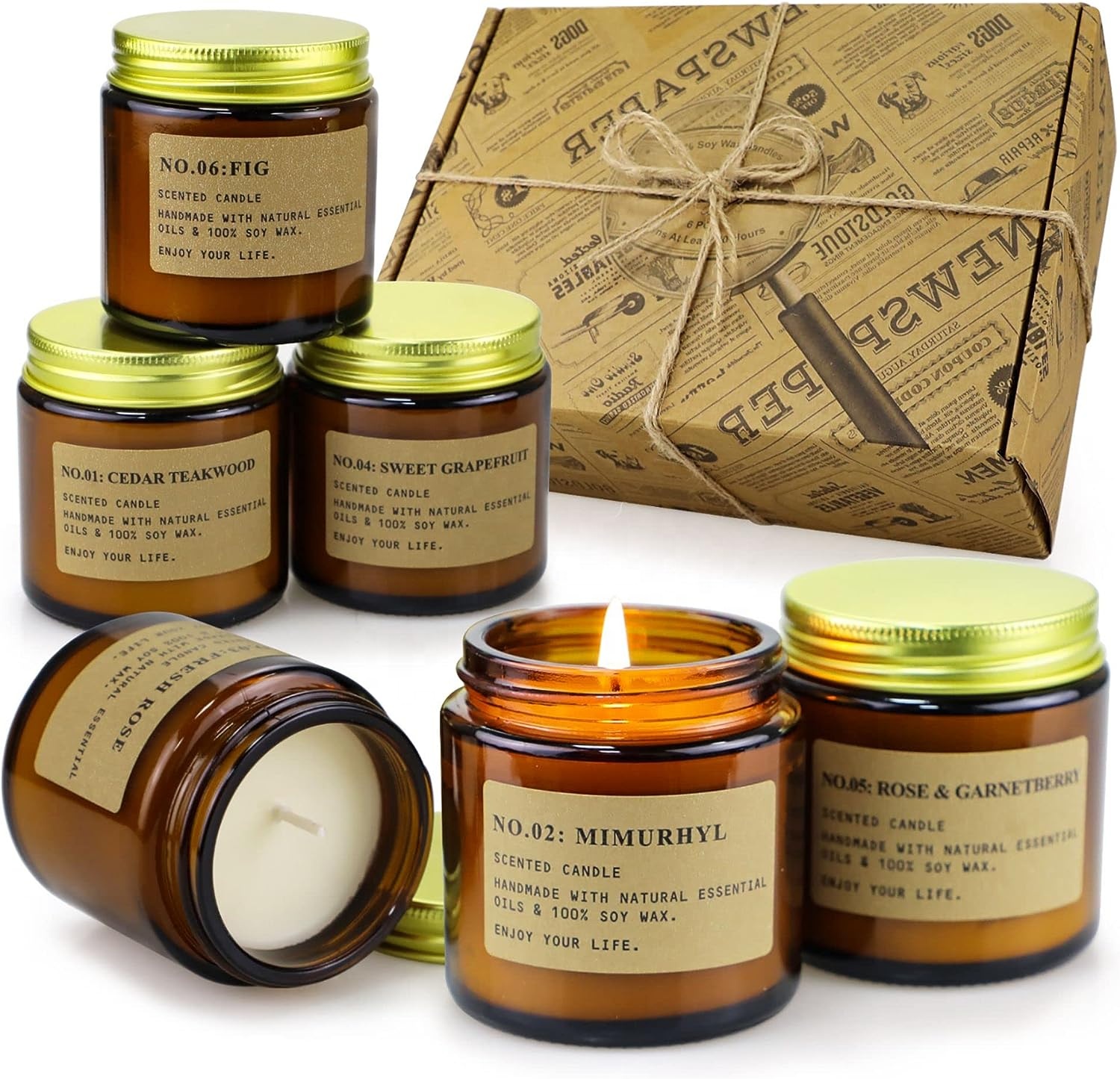 4 oz Aromatherapy Jar Candles Home Decor Amber Glass Jars with Screw Gift for Women
