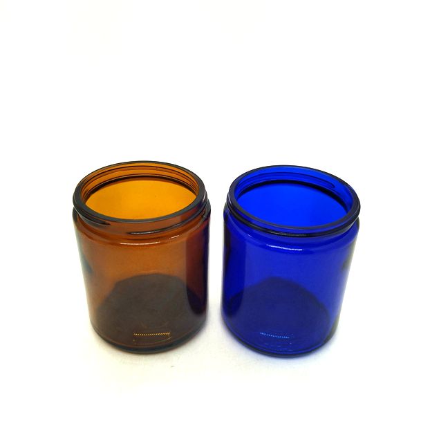 In-Stock 250ml 9oz Straight Sided Jar Blue Amber Clear Soy Glass Jar With Meta Lid for Scented Candle Hot Stamping Surface
