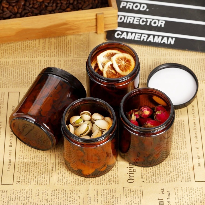 Hot Selling 270g Round Wide Mouth Large Amber Glass Jar With Screw Top Lid