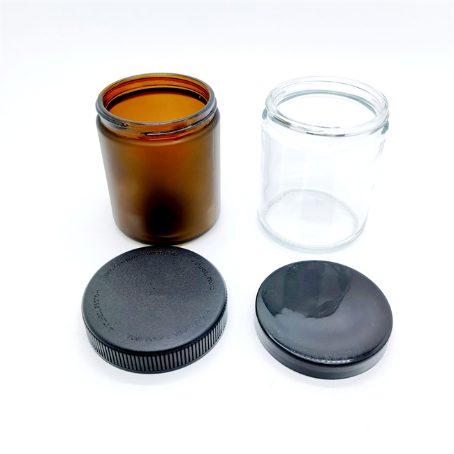 Luxury 4oz 7oz 8oz 10oz 16oz Frosted Amber Clear Glass Candle Jars With Unishell Metal Cap and Plastic Lid for Christmas