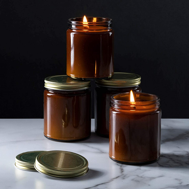 Wax Wholesale Manufacture Wide Mouth Amber Clear Glass Container Apothecary Elegant Candle Jar Household Candle Jar 10 oz