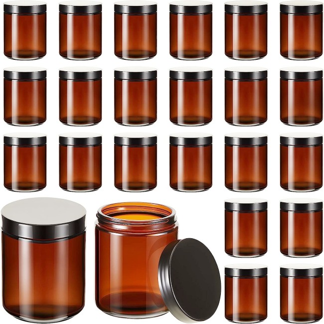 250g-16oz Luxury Straight Sided Glass Candle Jar Amber Clear Holder With Aluminum Metal Lids for Home Use