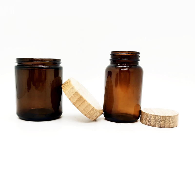 Custom 8oz 9oz Clear Cosmetic Jars  250ml Amber Glass Body Butter Scrub Lotion Powder Hair Cream Skincare Food Jar W/ Bamboo Cap