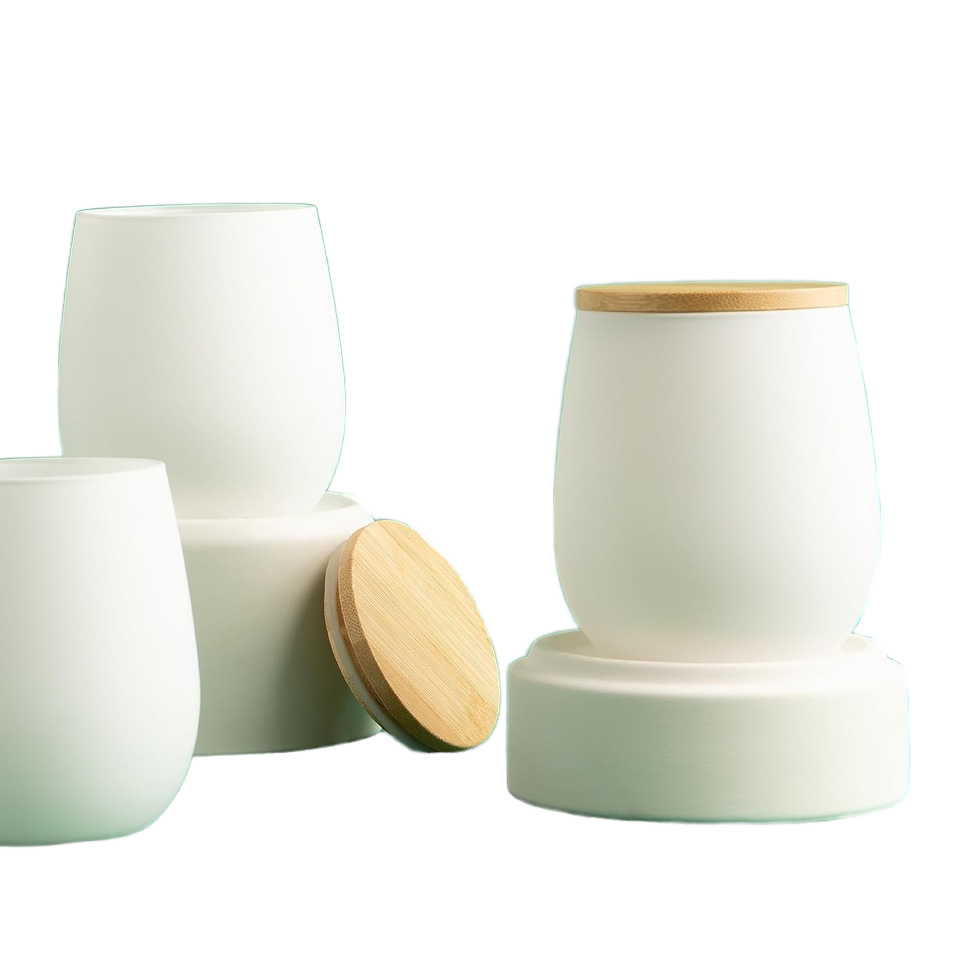 Empty Recyclable Candle Vessel Luxury Frosted Matte Black Candle Jars Container With Bamboo Wood Cork Lid 8oz 9oz10oz 14oz