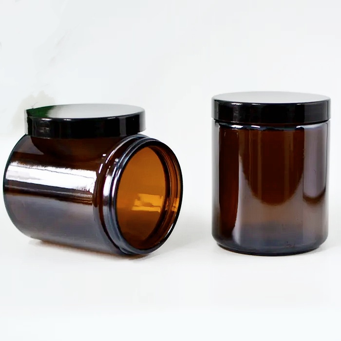 Round 8oz Amber Candle Jars With Black Lids Empty 250ml Glass Candle Making Jars Cosmetic Jars