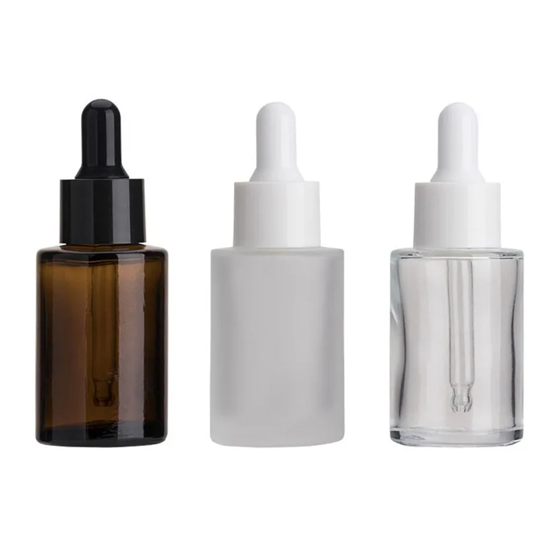 Amber and Frosted 30ml 50ml Flat Glass Dropper Bottle for Cosmetic Oils Glass Jar Glass Bottle