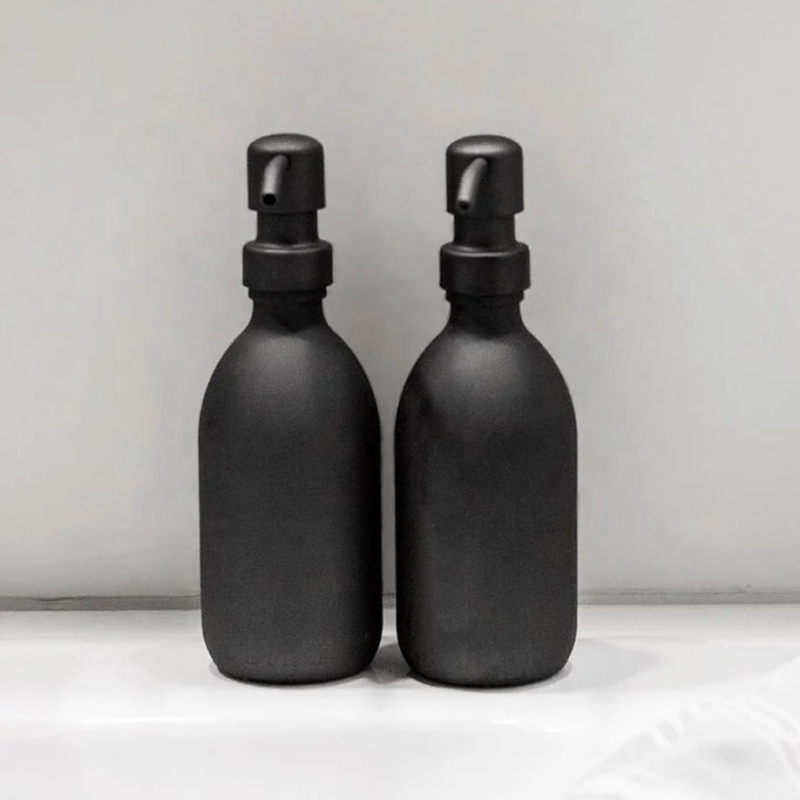 Hot Sale 10oz 16oz 32oz Matte Black Luxury Round Shampoo Foaming Hand Dish Soap Dispenser Glass Bottle With Pump