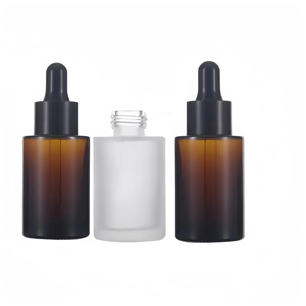 Free Sample 30ml Clear Frosted Amber Glass Flat Shoulder Serum Dropper Bottle Custom Logo Makeup Eye Drops 80ml Capacity Carton