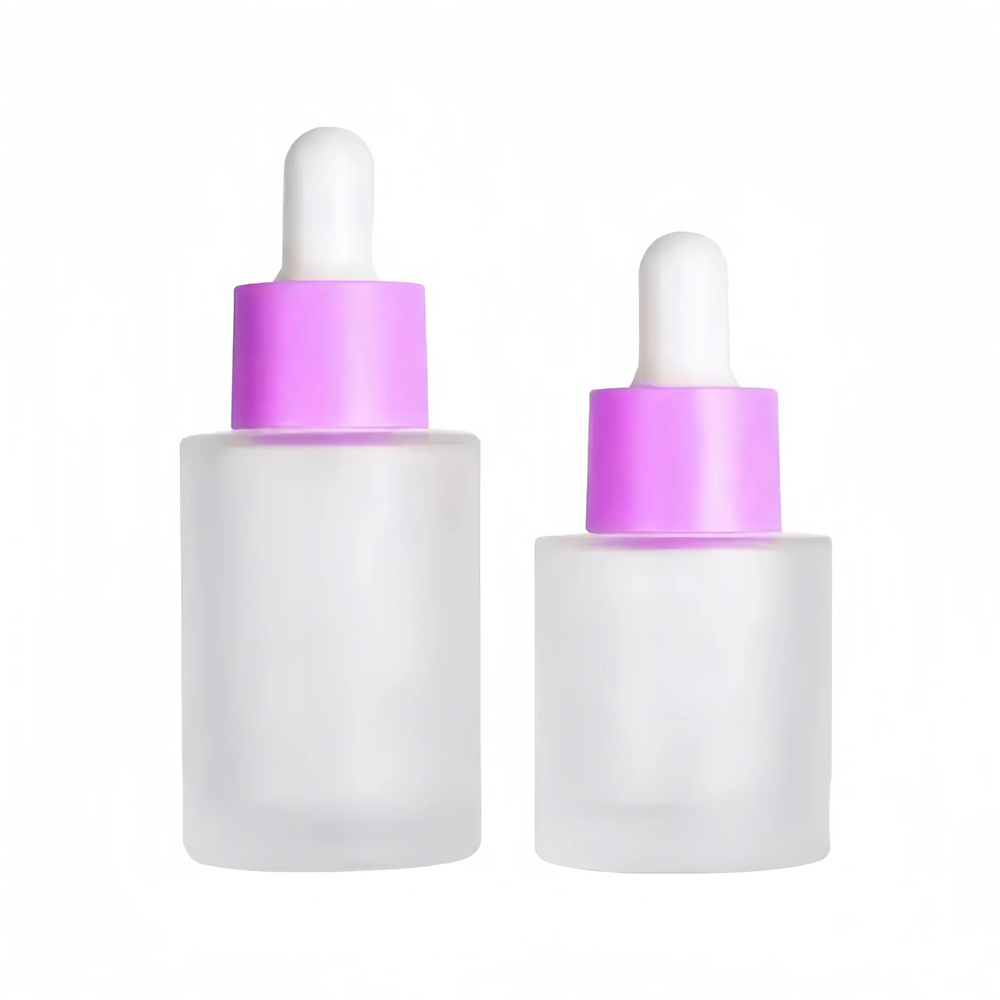 30ml Essential Oil Serum Flat Shoulder Frosted Transparent Amber Cosmetic Package Glass Dropper Bottle