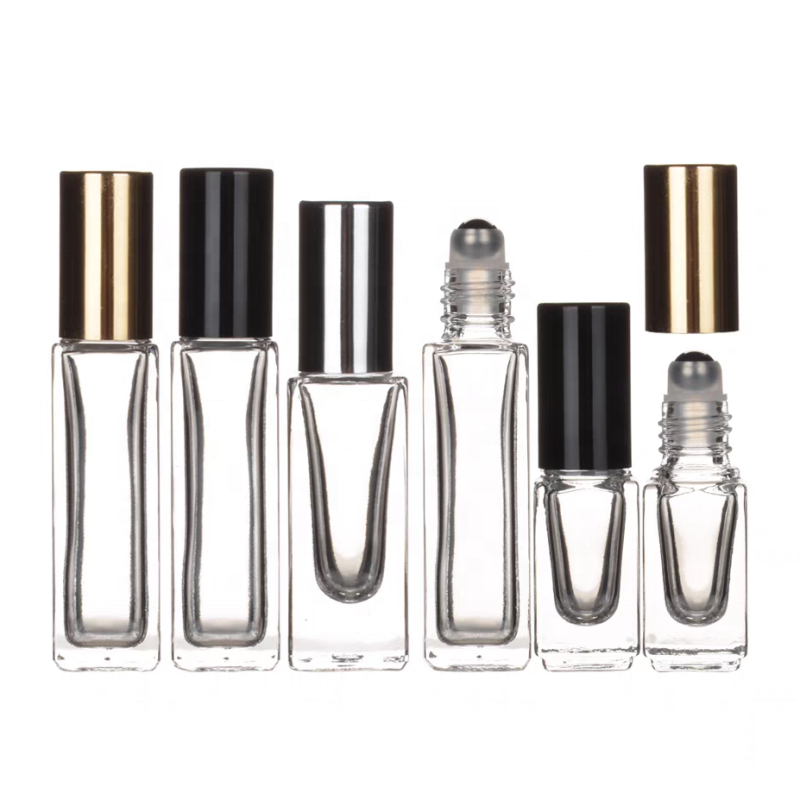 5ml 10ml 15ml 30ml Custom Empty Square Roller Ball Clear Small Perfume Essential Oil Glass Roll on Bottle
