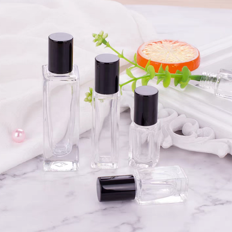 3ml 6ml 8ml 10ml Square Glass Essential Oil Roller Perfume Roll on Bottle with Stainless Steel Metal and Plastic Roller Ball