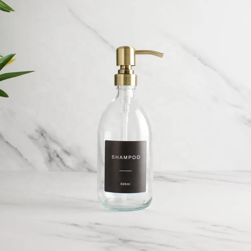 Customizable 16oz 500ml Clear Round Glass Hand Soap Bottles High Quality Waterproof Label