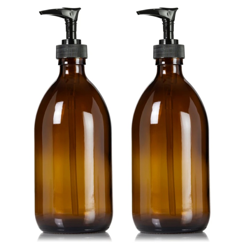 300ml 500ml Empty Amber Glass Round Bottles With Silicone case Soap Pump and Spray Mister Nozzle 10oz 16oz