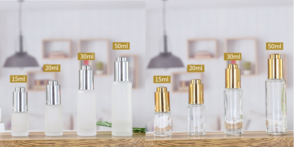 Luxury Silver Top Clear Frosted Glass Essential Oil Press Dropper Bottle