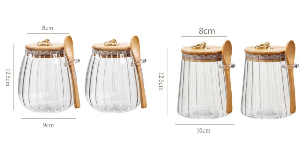 Food Storage Glass Container Waterproof Pantry Storge Thick Glass Jar Multi-size Airtight Glass Canister with Handled Bamboo Lid Spoon