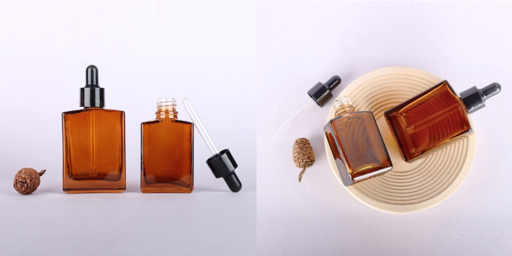 30ml 50ml Amber Cosmetic Bottle Square Glass Dropper Bottle for Serum & Essential Oil