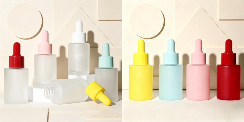 30ml Transparent Flat-Square Eye Serum Bottle Cosmetic Dropper Bottle for Concentrates Glass Serum Bottle