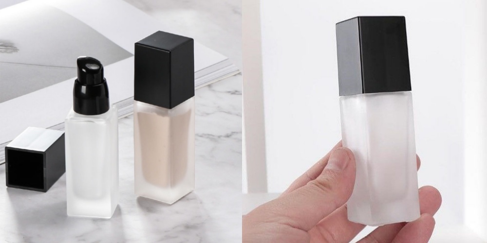 Frosted Glass Cosmetic Serum Foundation Pump Bottle